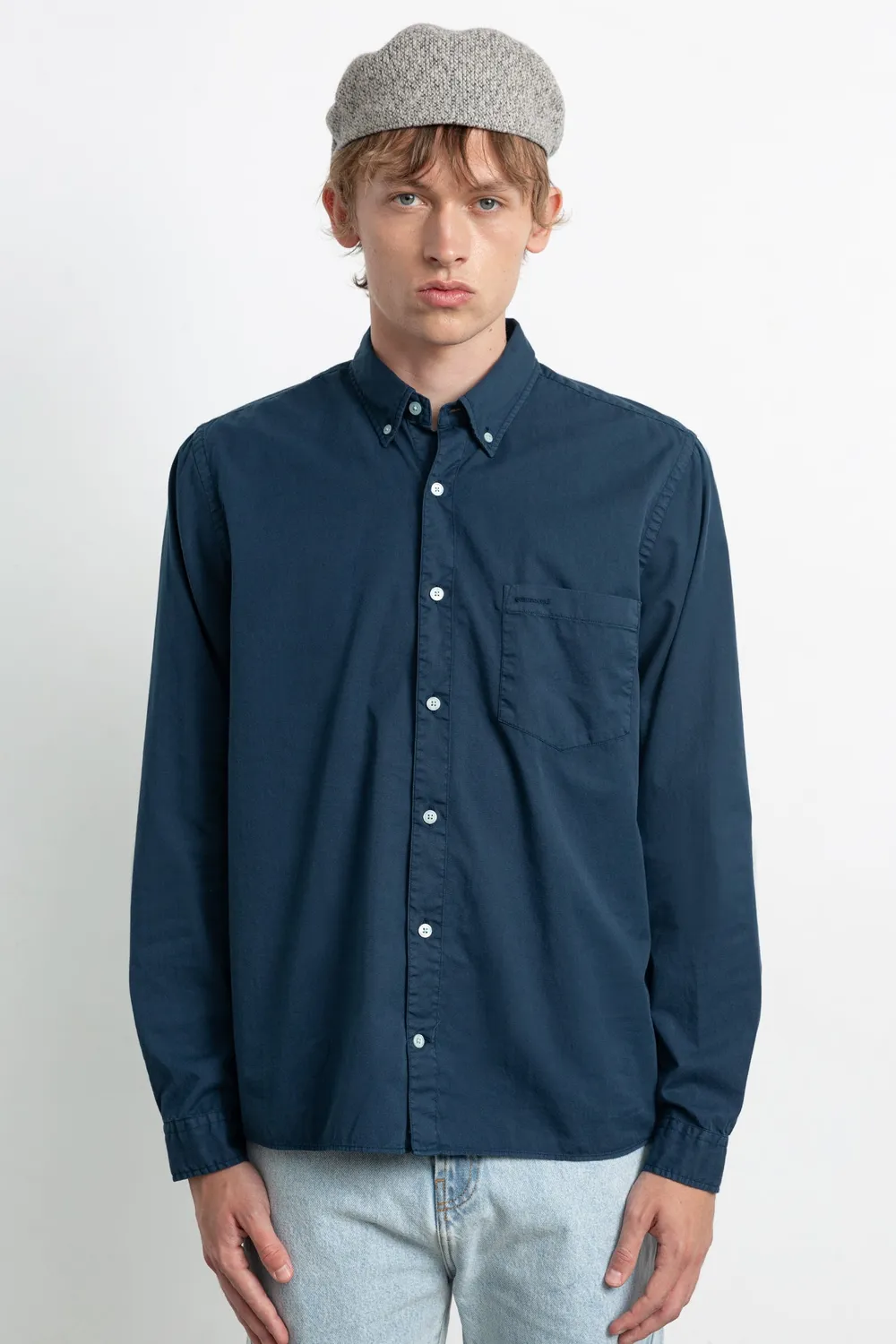Edmmond Studios Mini Logo Shirt Plain Navy chemise bleu marine
