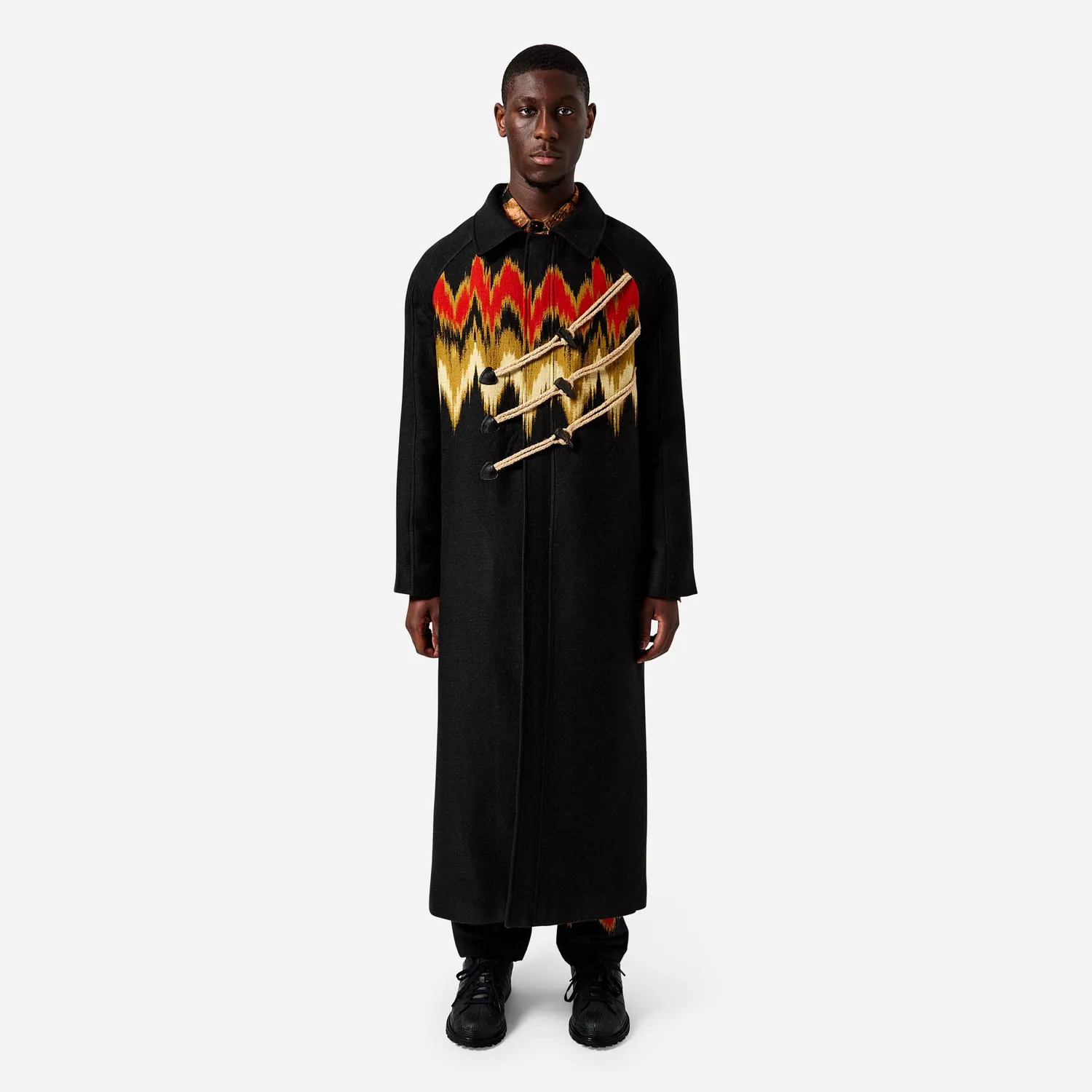 Labrum Woven Blur manteau duffle noir motif zigzag
