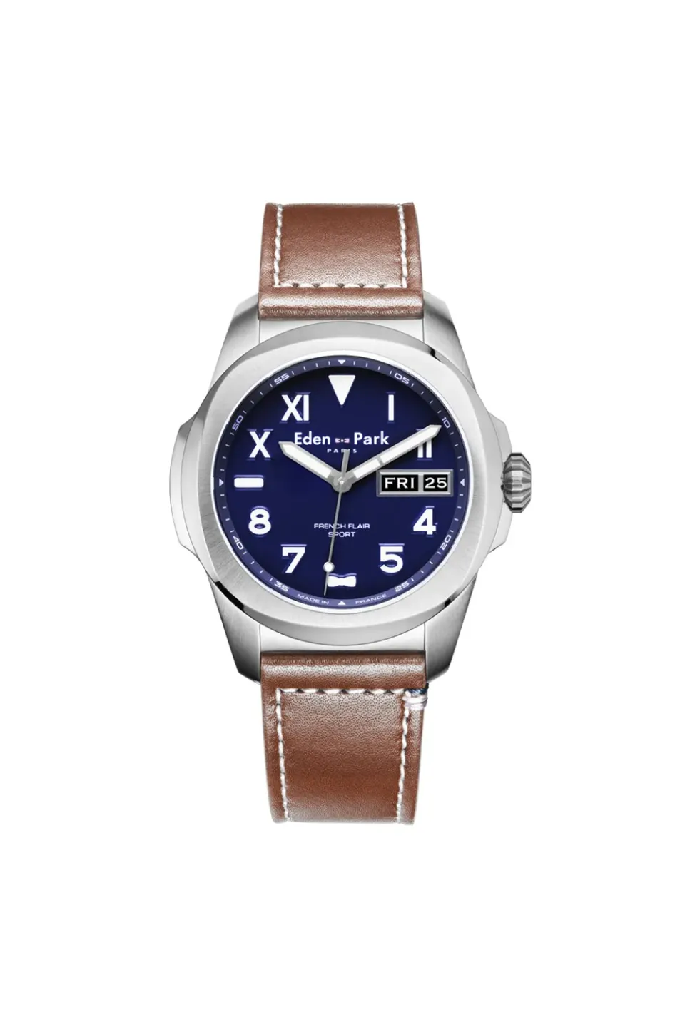 Eden Park Herbelin montre quartz jour date bleue cuir camel