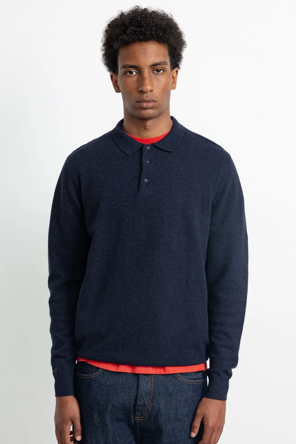 Edmmond Studios Wool Polo Plain Navy polo laine bleu marine