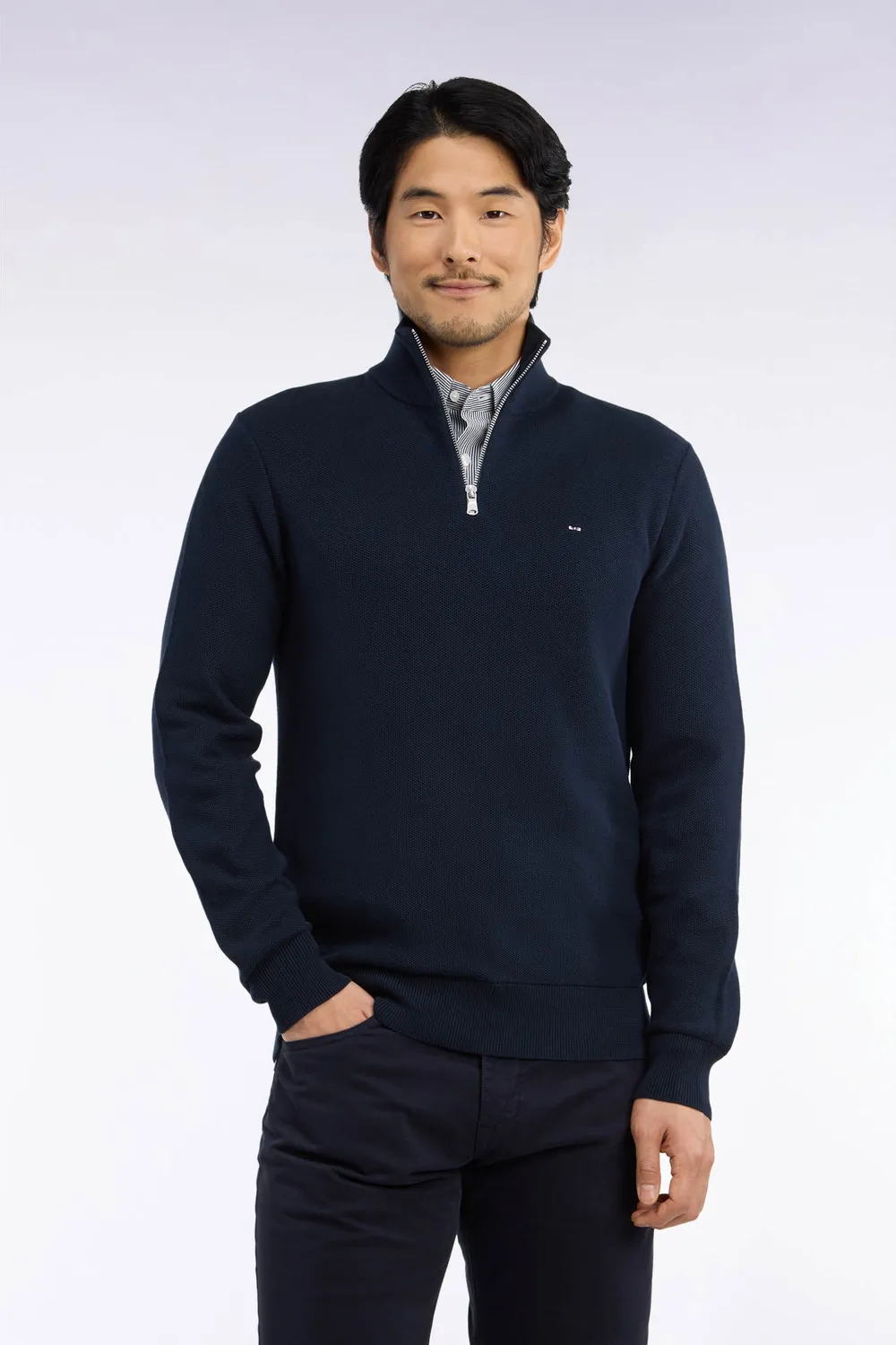 Eden Park pull col camionneur coton marine nid d'abeille