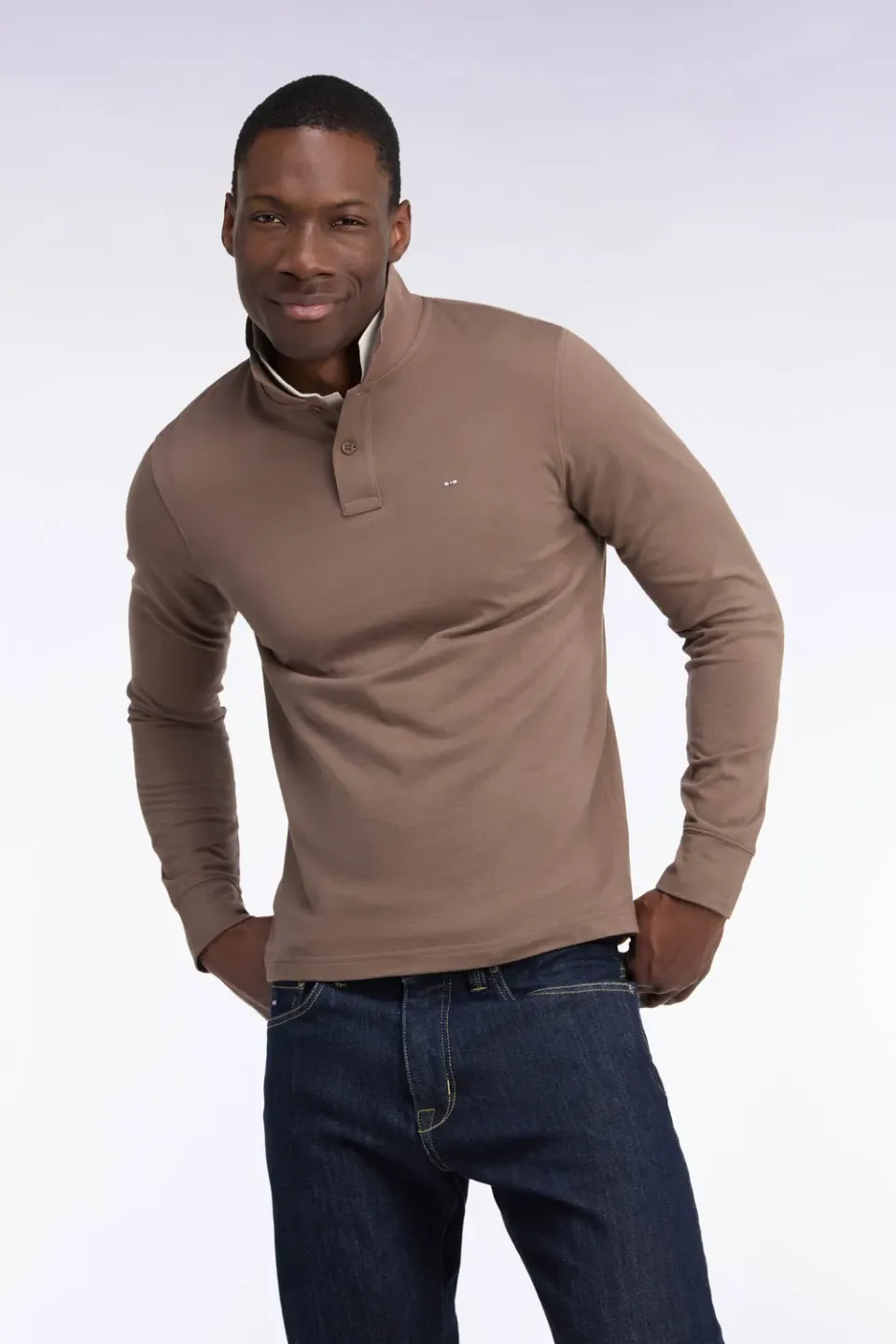 Eden Park polo manches longues marron pima