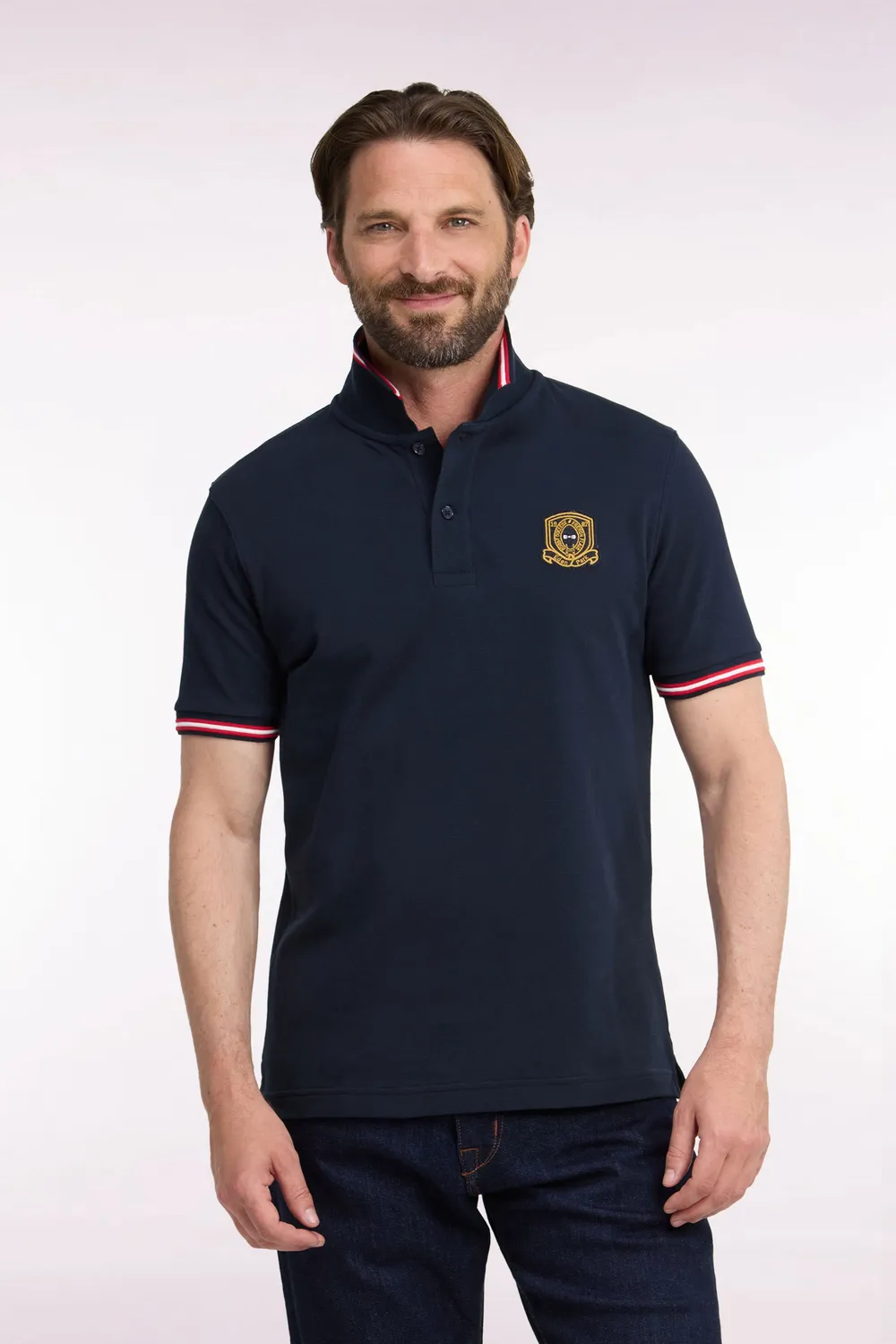 Eden Park College polo coton marine écusson droit