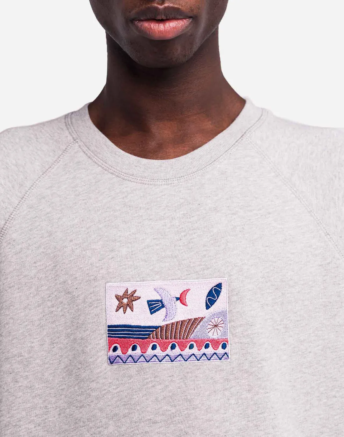 OLOW Seascape sweat gris chiné coton bio brodé