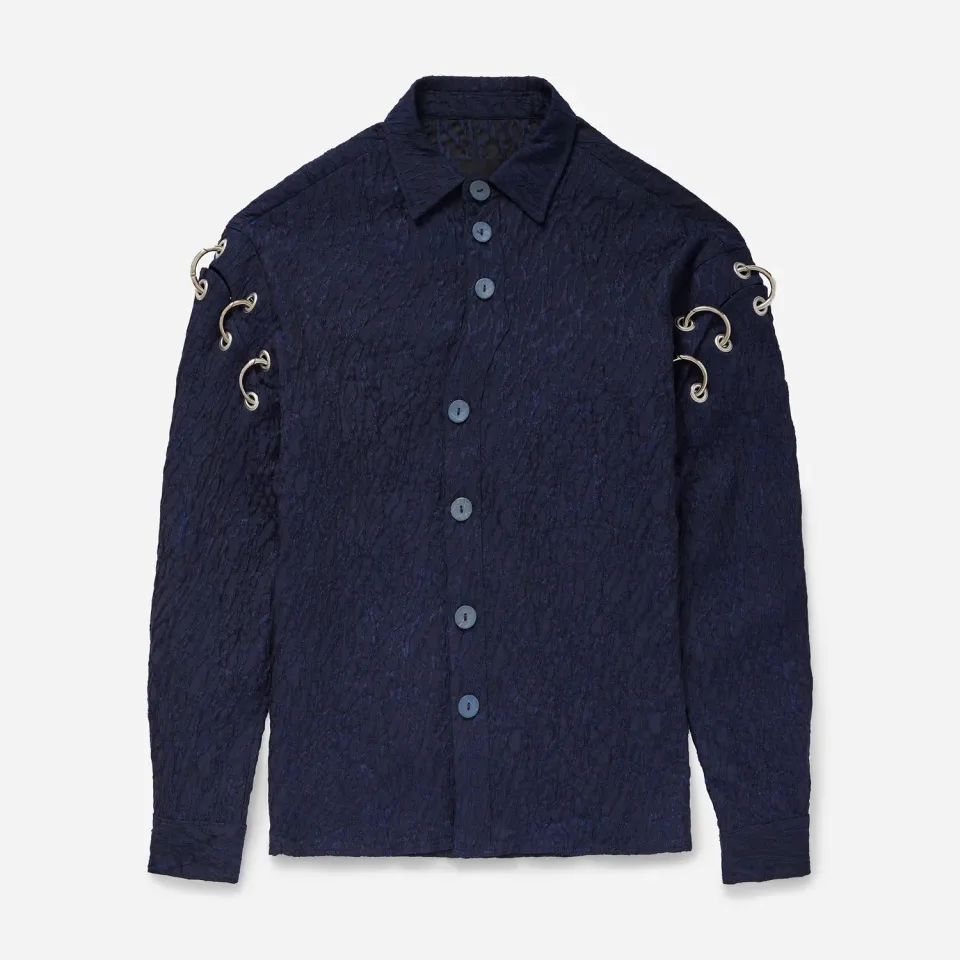 Labrum Black Label chemise homme eyelet bleu marine jacquard