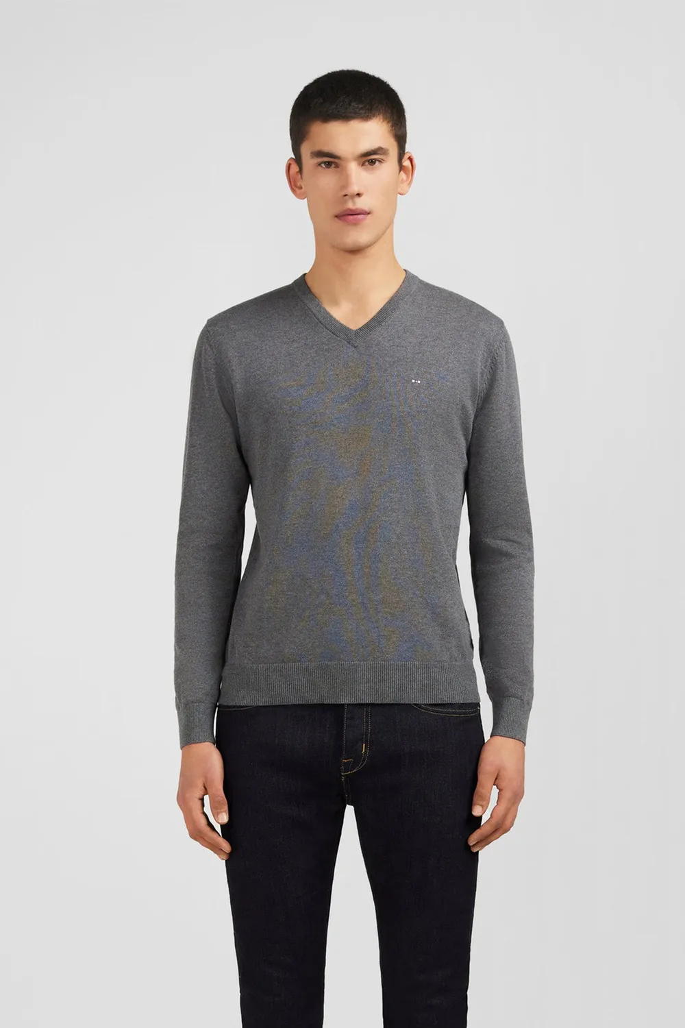 Eden Park pull col V coton homme gris regular fit