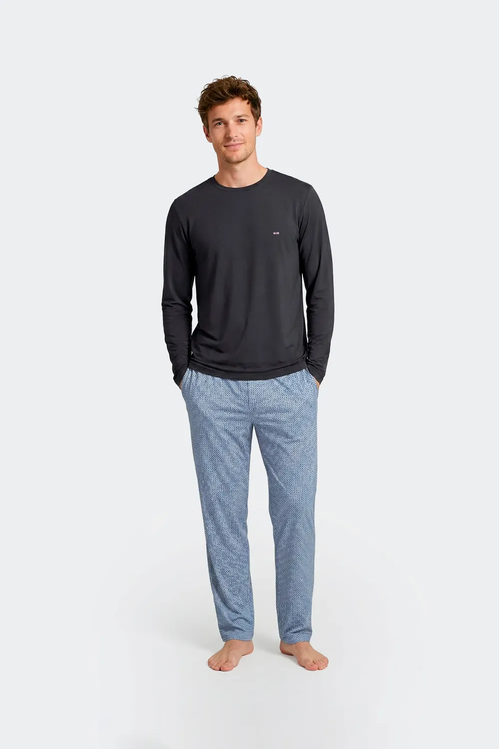 Eden Park ensemble pyjama homme coton bleu T-shirt pantalon pois