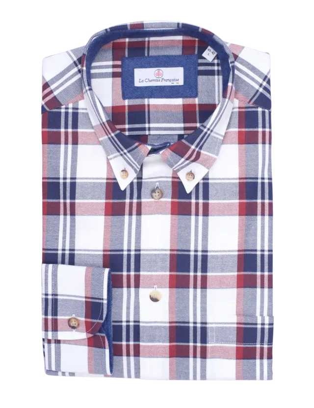 La Chemise Française Flanelle Carreaux Bleu Blanc Rouge chemise homme