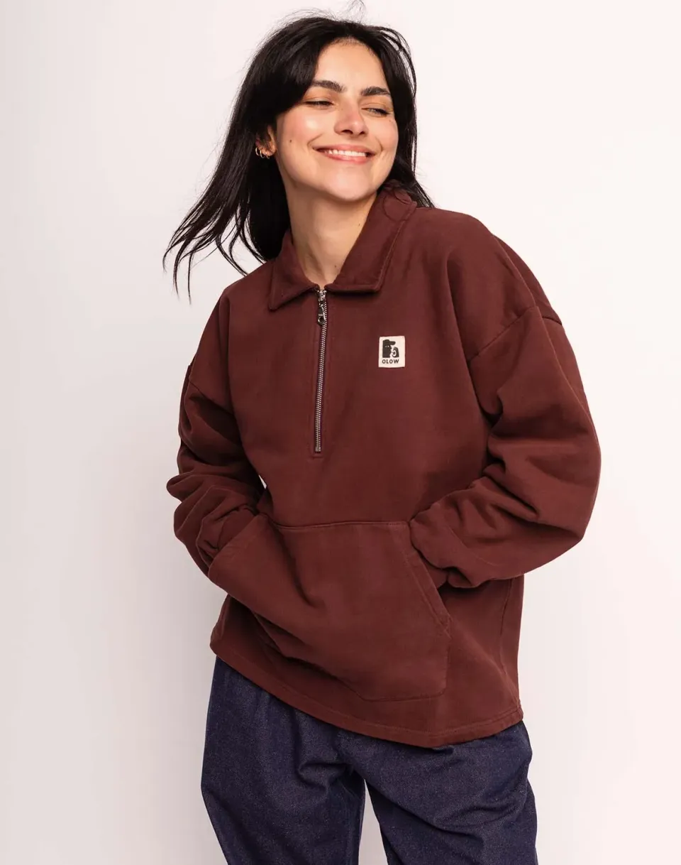 OLOW Manso sweat chocolat col polo zip