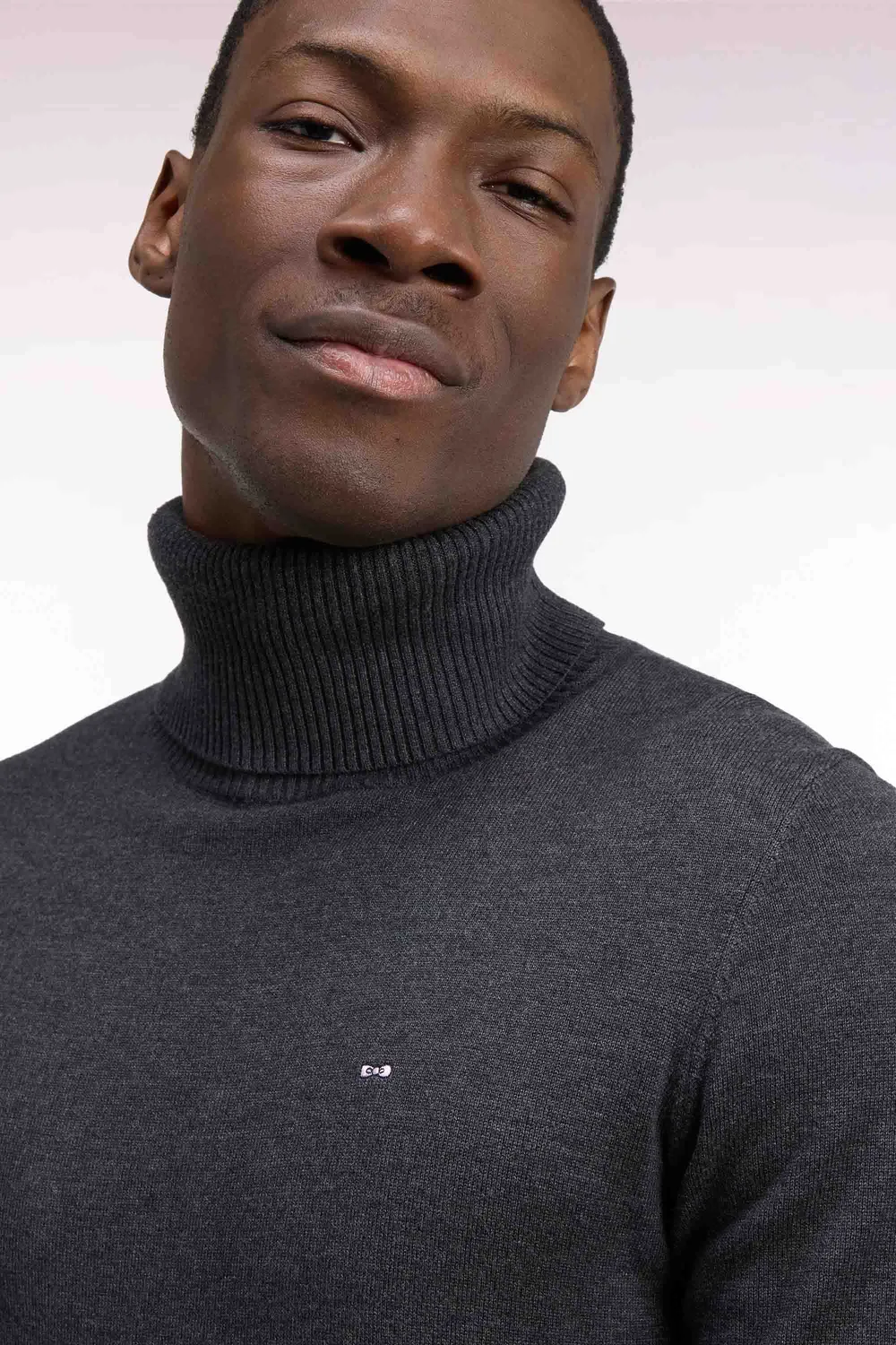 Eden Park pull col roulé gris foncé coton droit