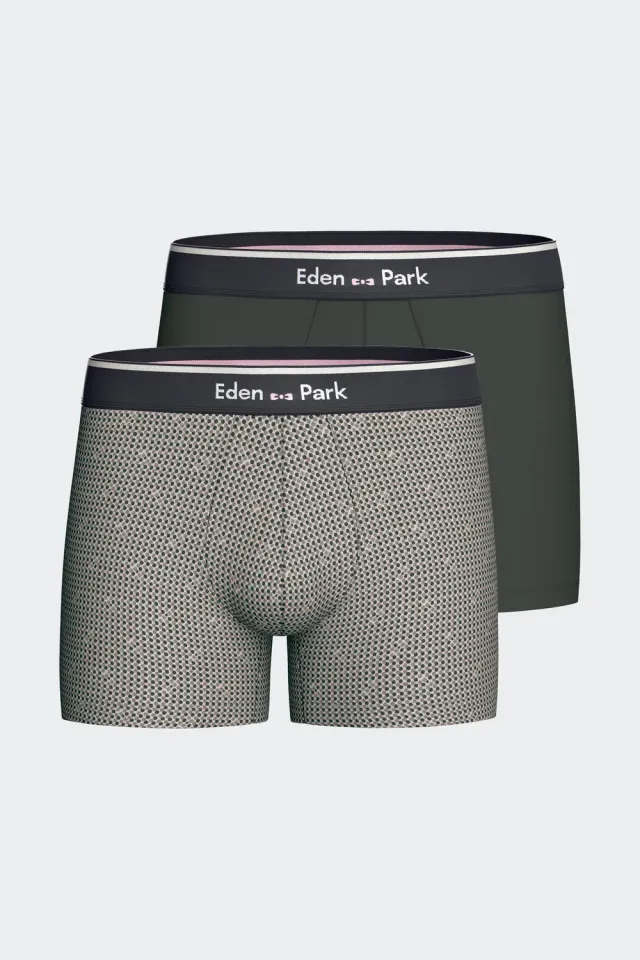 Eden Park lot 2 boxers coton stretch kaki gris graphique