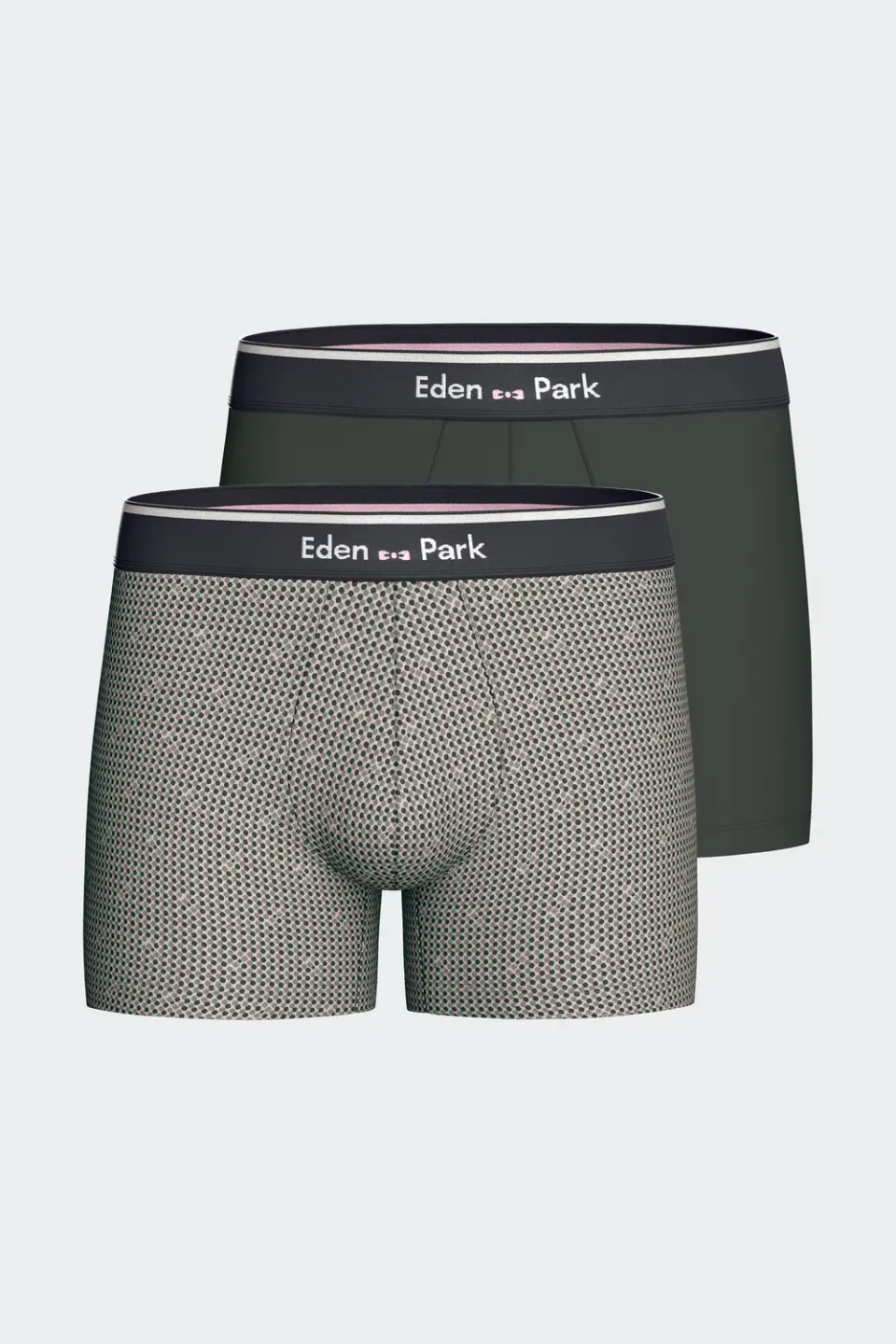 Eden Park lot 2 boxers coton stretch kaki gris graphique
