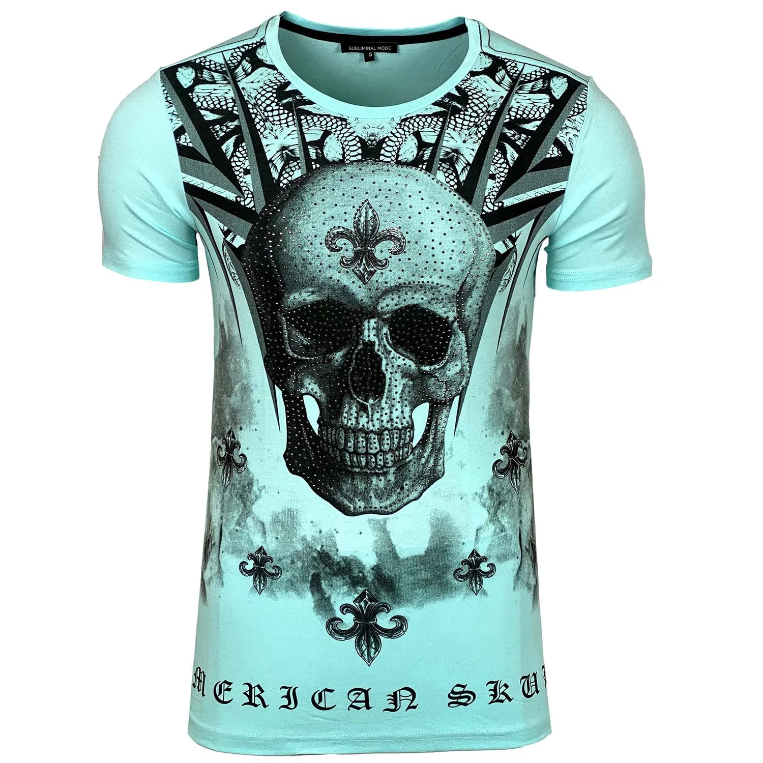 Subliminal Mode t-shirt homme strass fleur de lys noir