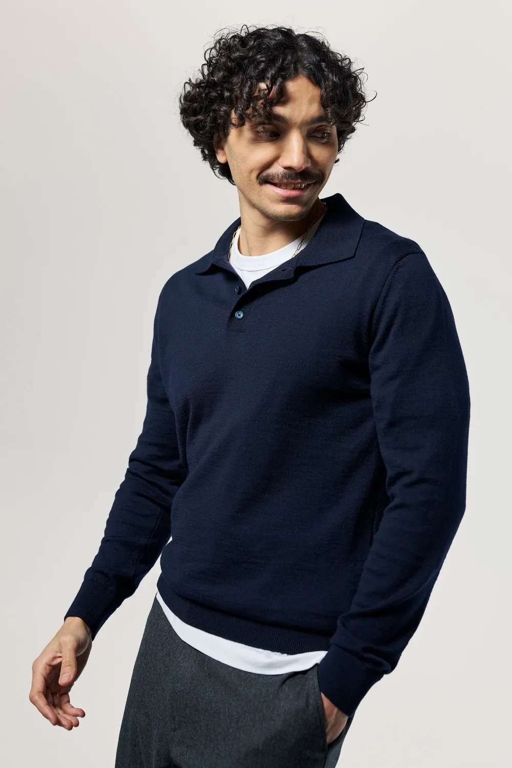 Loom pull col polo homme noir coton bio laine mérinos