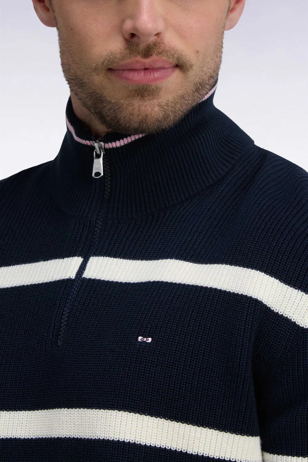 Eden Park pull camionneur rayé marine écru coton