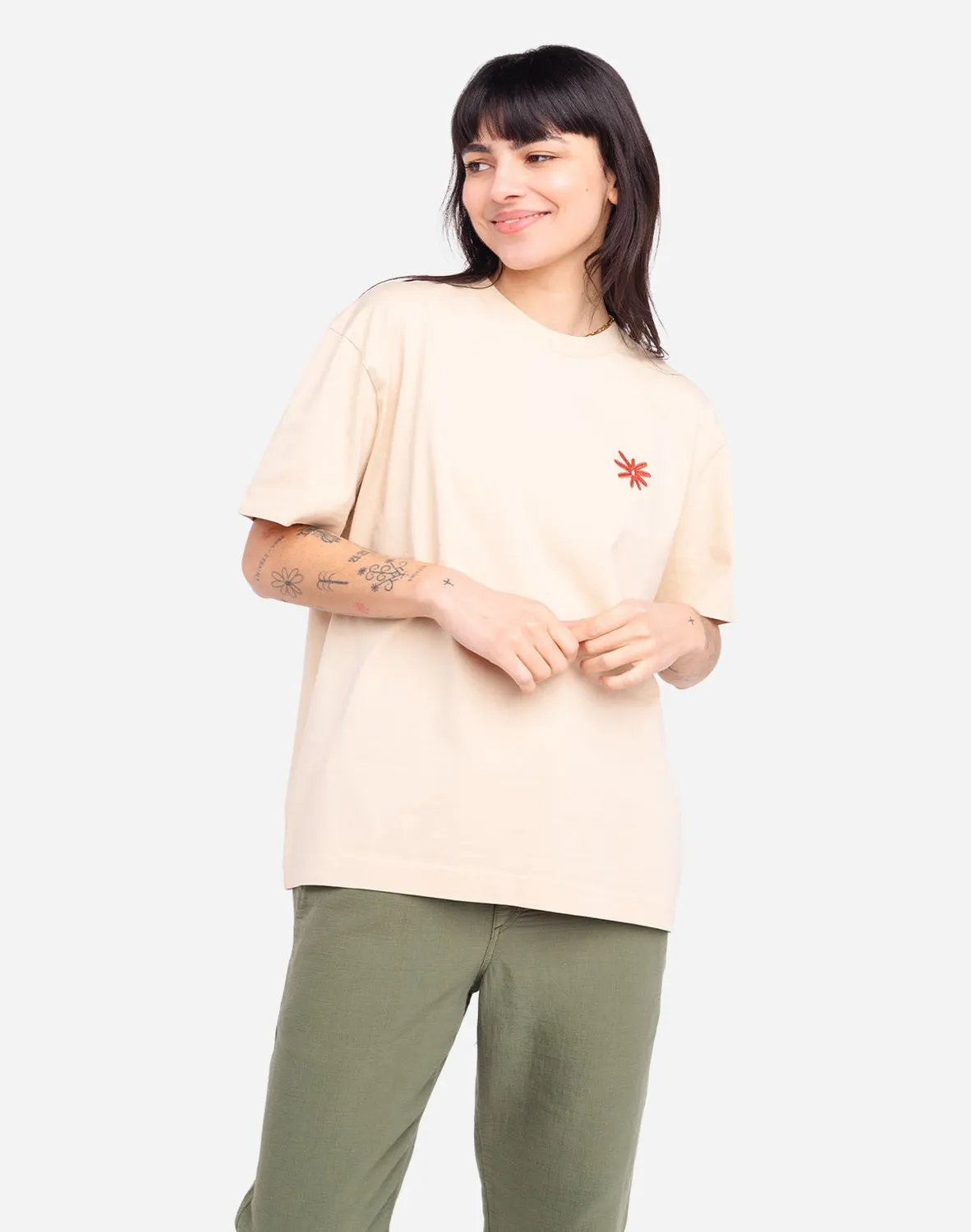 OLOW Flower t-shirt ample crème coton bio