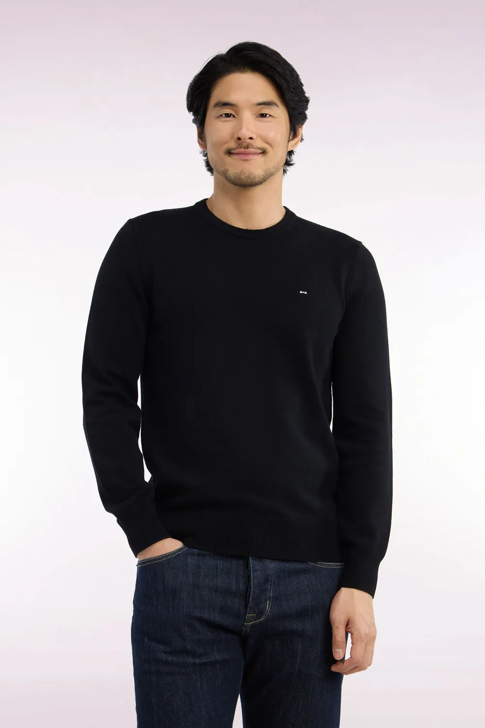 Eden Park pull noir laine coton homme col rond droit