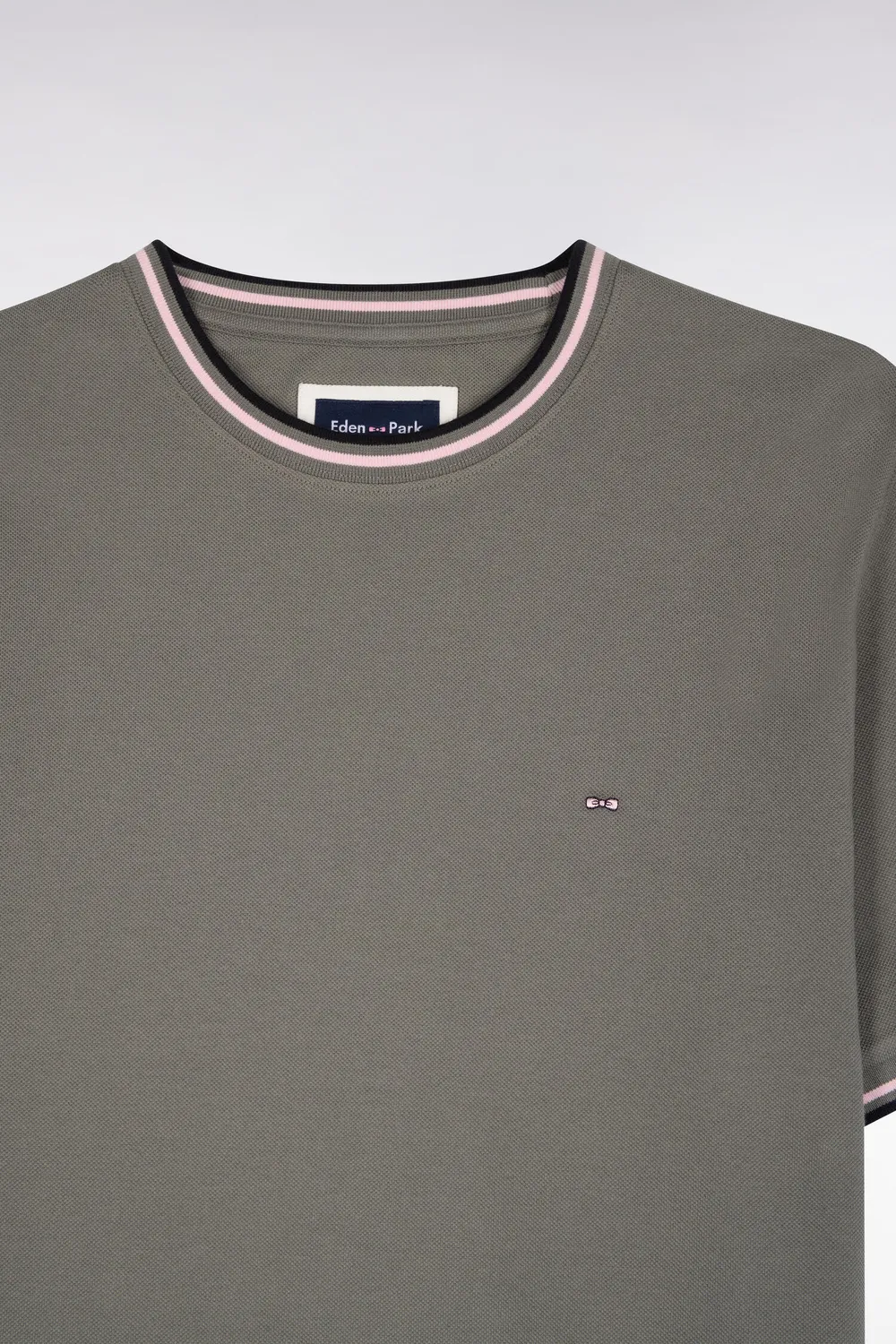 Eden Park t-shirt coton vert olive col bords-côtes