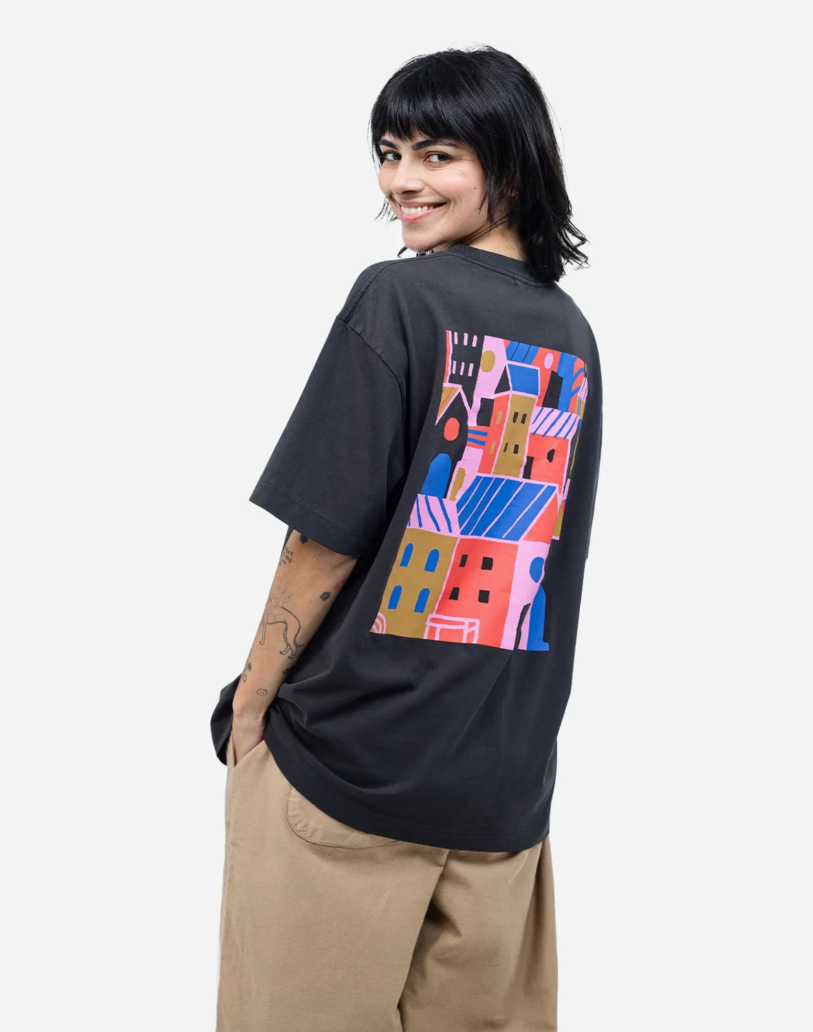 Olow City t-shirt ample noir carbone bio