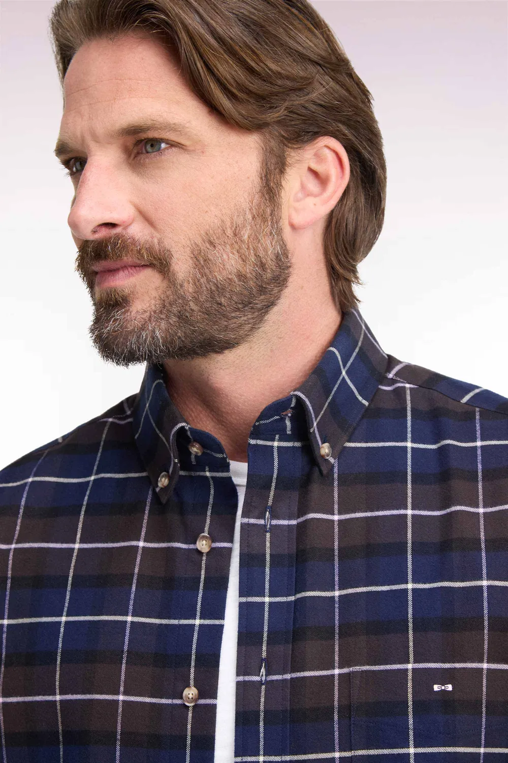 Eden Park Club chemise homme marron flanelle carreaux coupe droite