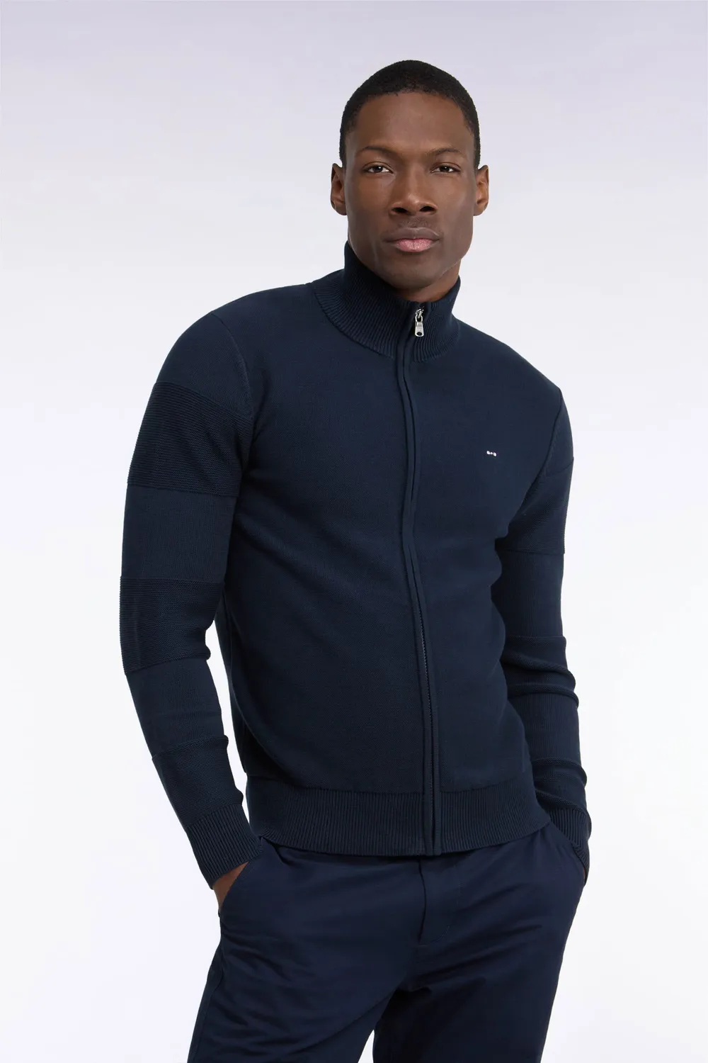 Eden Park cardigan homme coton marine zippé broderie dos