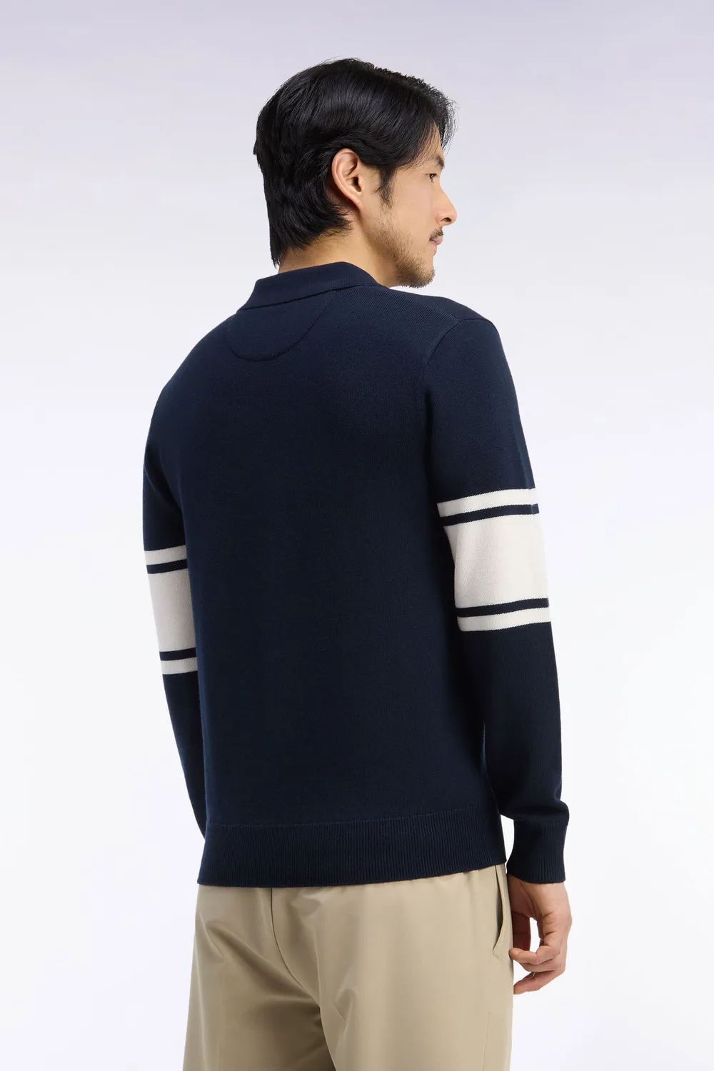 Eden Park Pull col polo laine mérinos marine homme