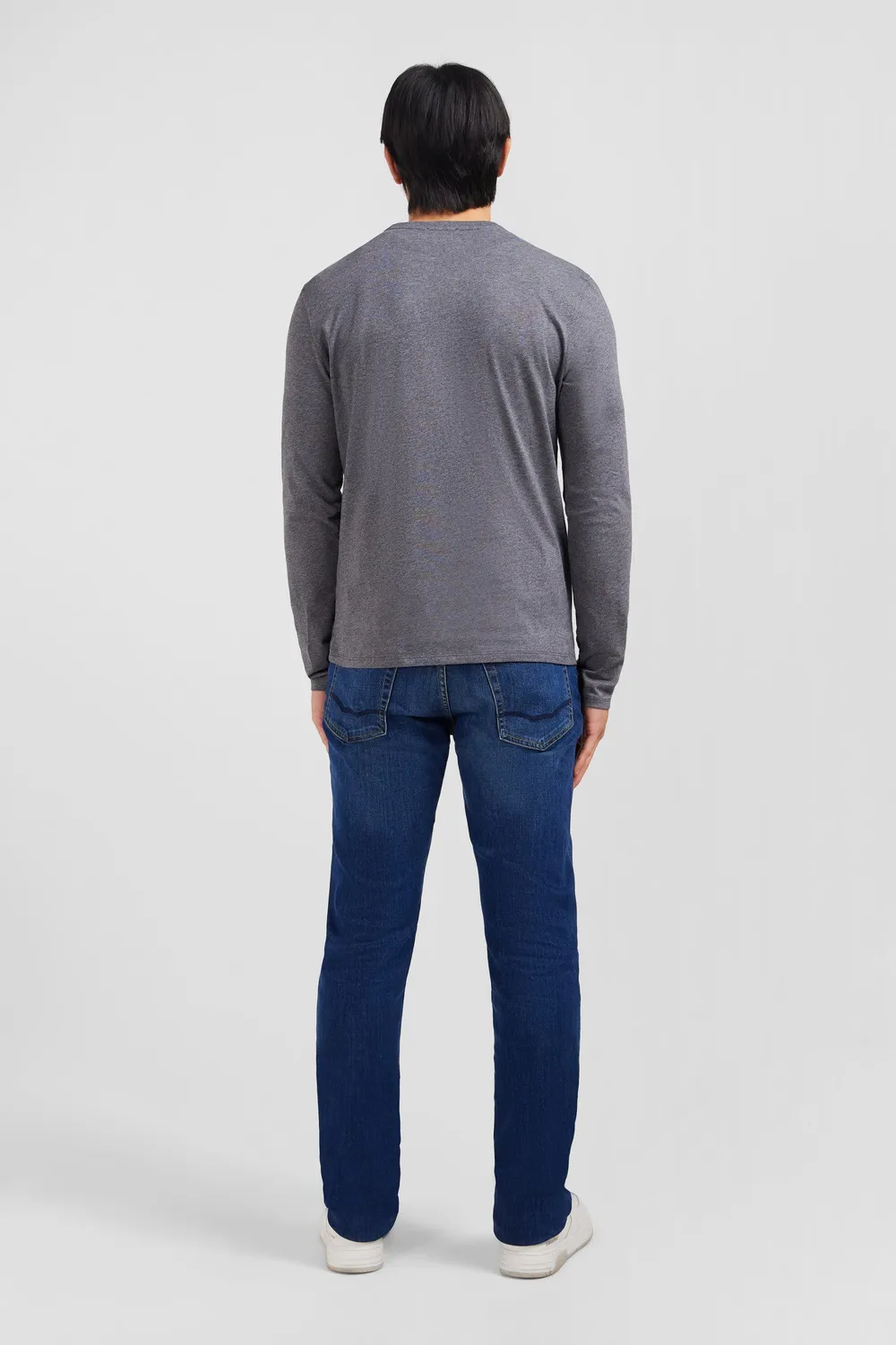 Eden Park t-shirt homme col V gris manches longues coton pima
