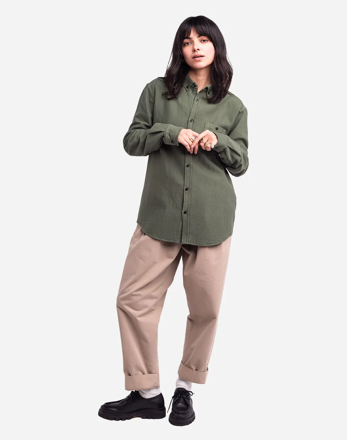 Olow Classico chemise kaki coton texturé