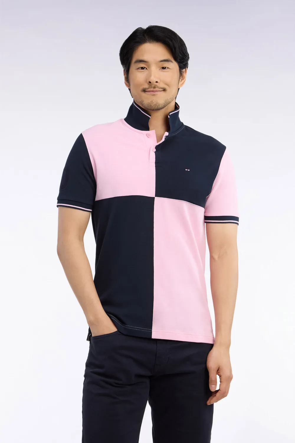 Eden Park polo tricolore marine rose coton coupe droite