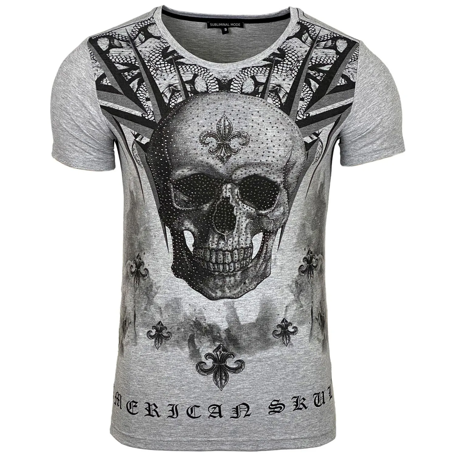 Subliminal Mode t-shirt homme strass fleur de lys noir