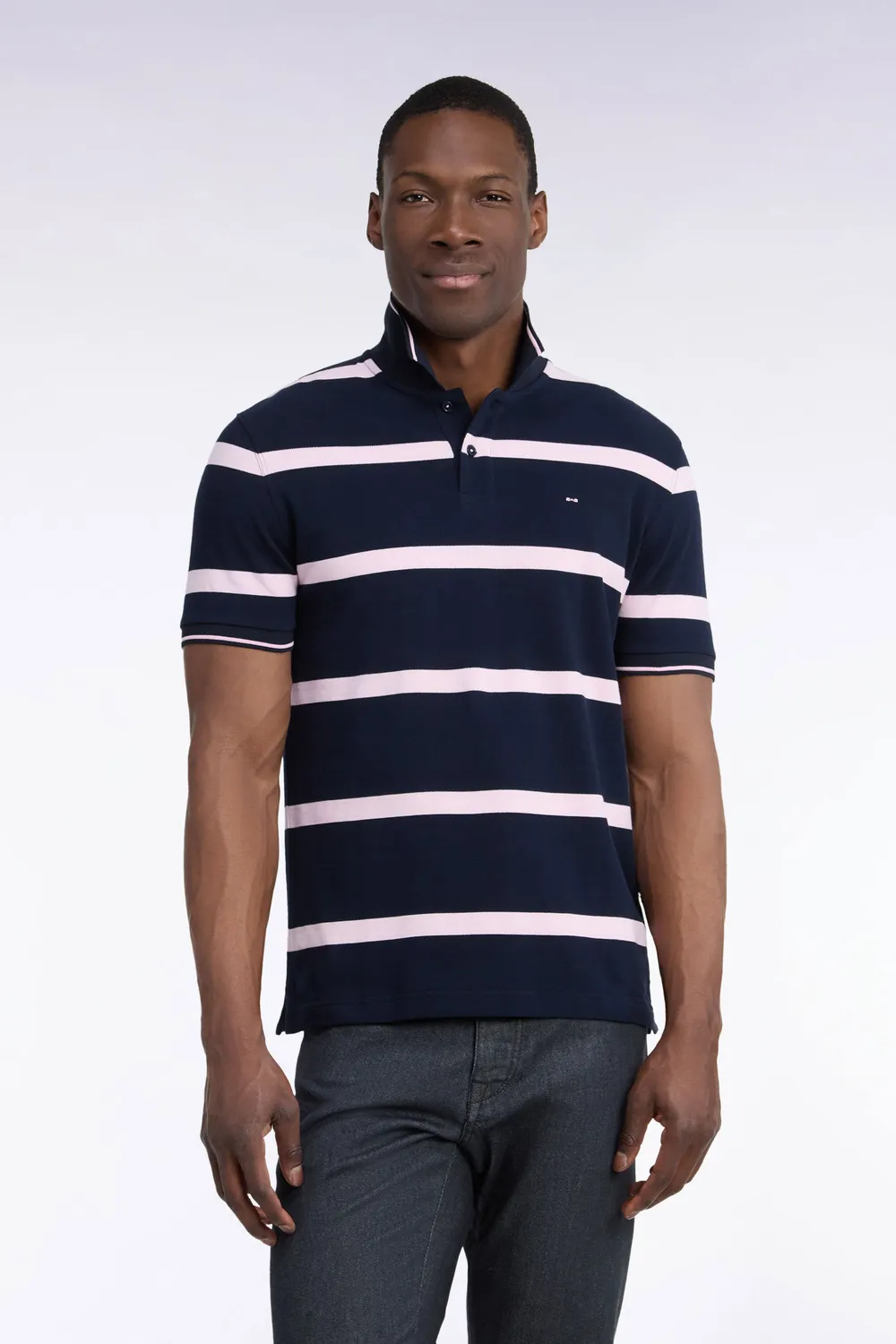 Eden Park Tricolore polo rayé coton marine manches courtes
