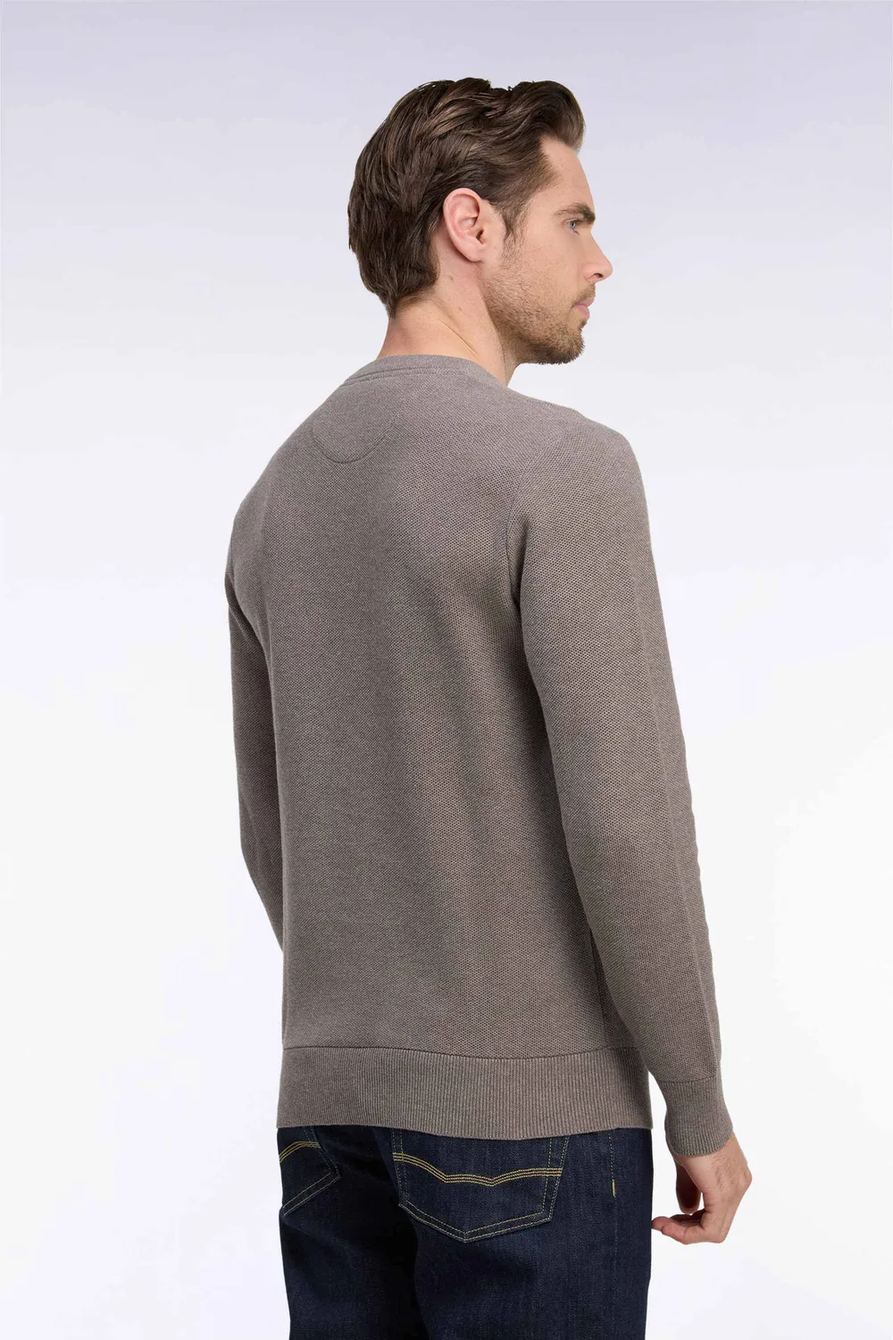 Eden Park pull coton gris col rond maille nid d'abeille