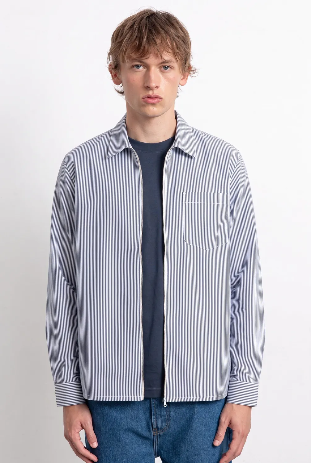 Edmmond Studios Tyne chemise marine rayée zip popeline