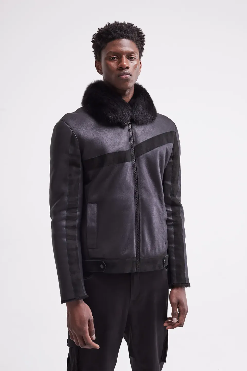 French Deal Black Panther veste peau lainée noir