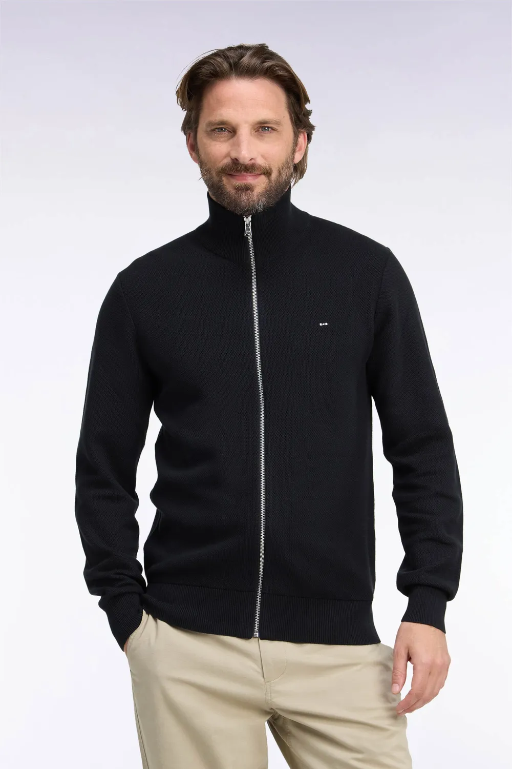 Eden Park cardigan zippé coton noir coupe droite