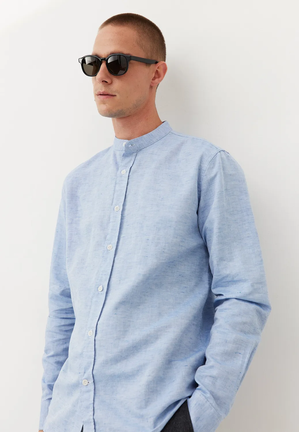 Loom chemise col officier chemise lin coton bleu ciel