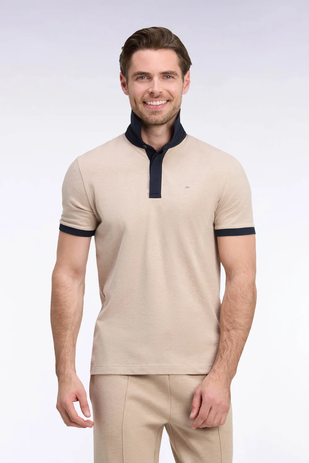 Eden Park polo coton beige marine manches courtes coupe droite