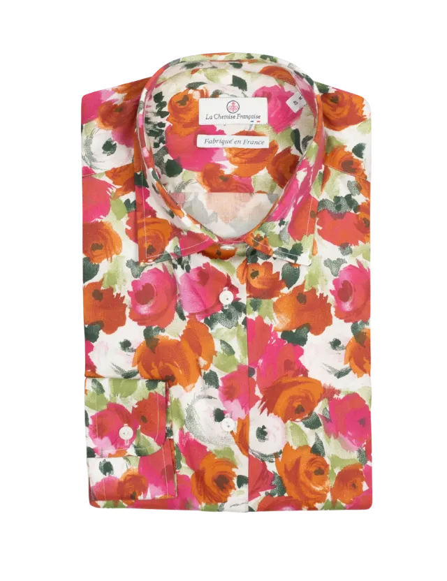La Chemise Française Roseraie Rouge chemisier fleurs fond clair