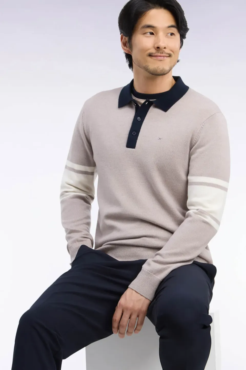 Eden Park pull col polo H26MAIPU0036 beige mérinos