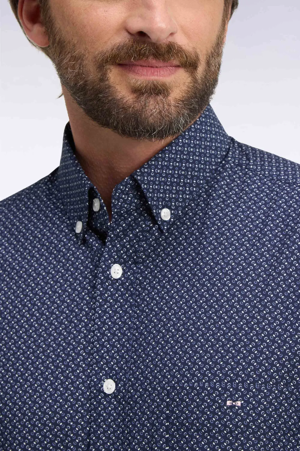 Eden Park chemise popeline coton marine micromotifs papillon