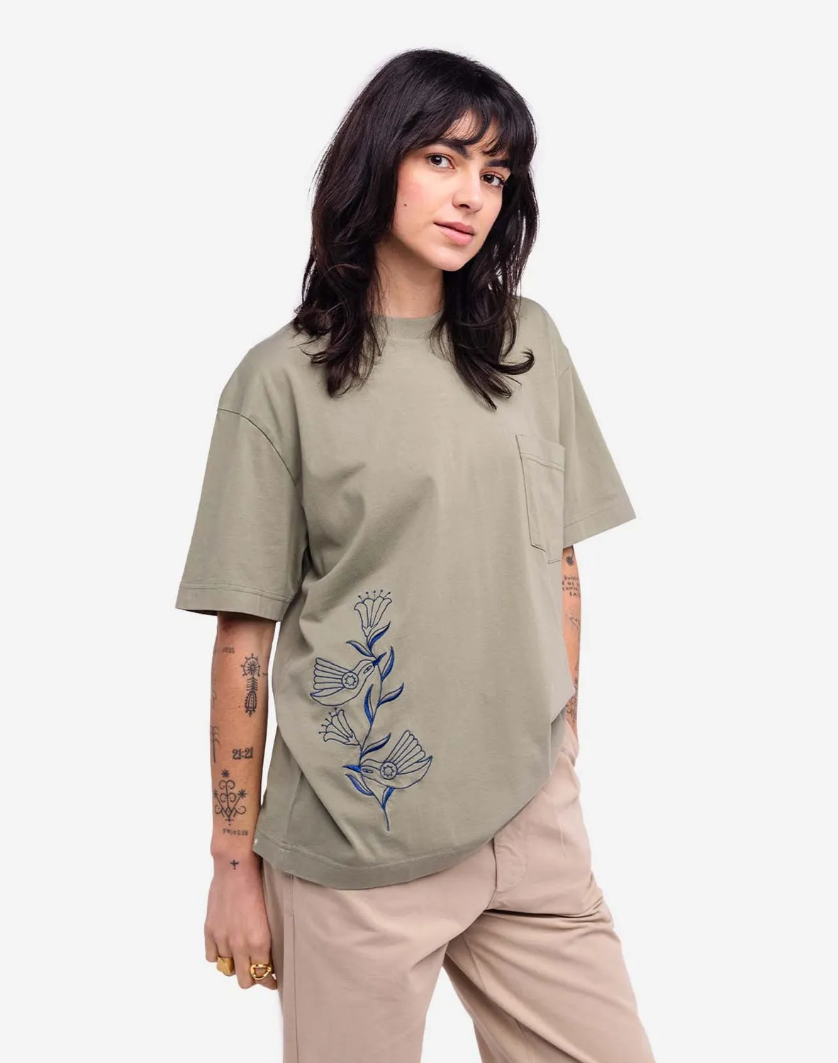 OLOW Hummingbirds t-shirt ample argile coton