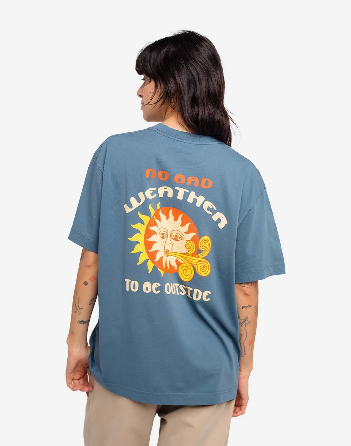OLOW Weather t-shirt loose bleu acier coton bio