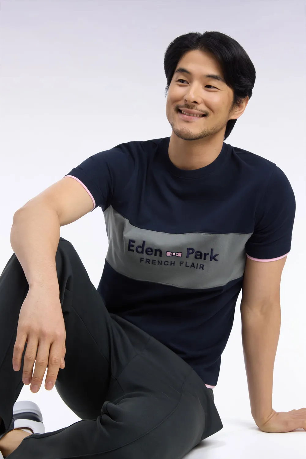 Eden Park t-shirt manches courtes bicolore kaki brodé