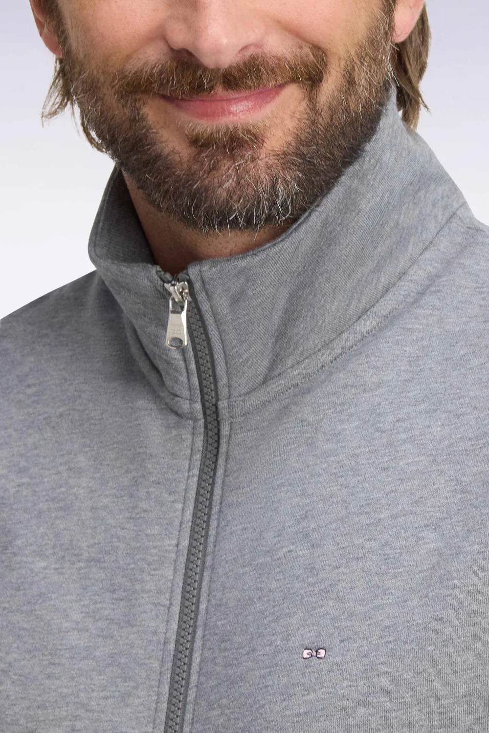 Eden Park sweat homme zippé gris coton col camionneur