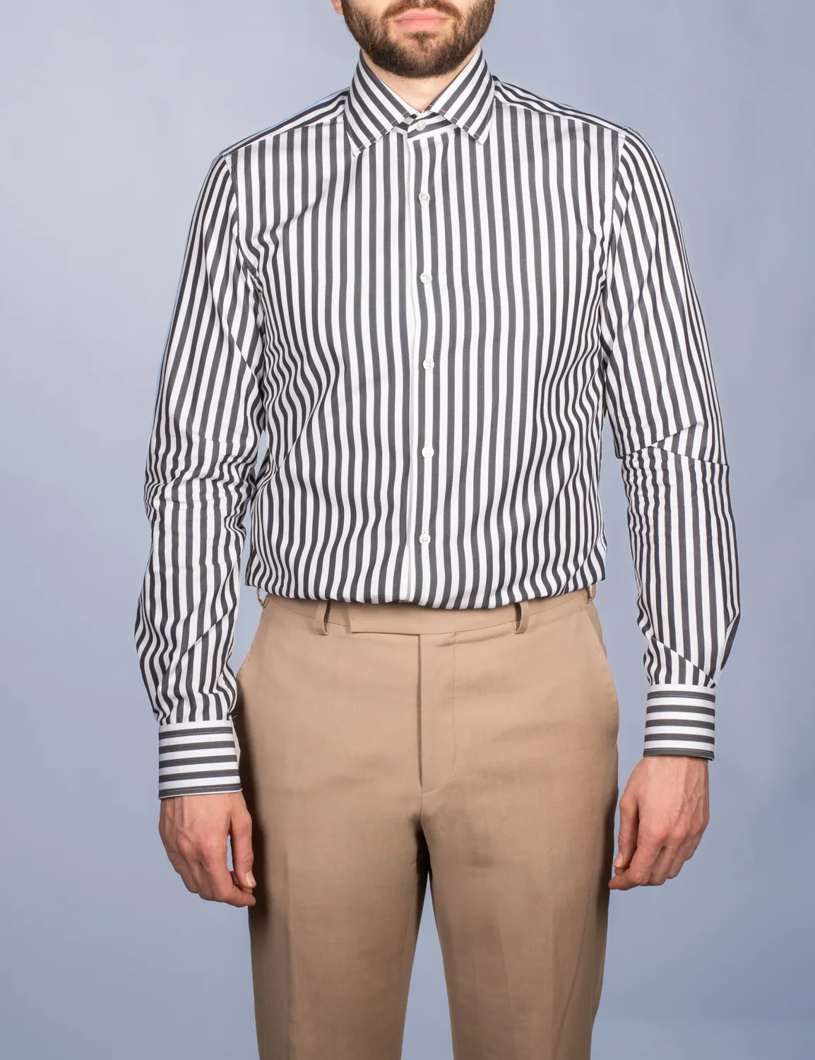 La Chemise Française Rayure Bâton 7mm chemise homme noire col italien