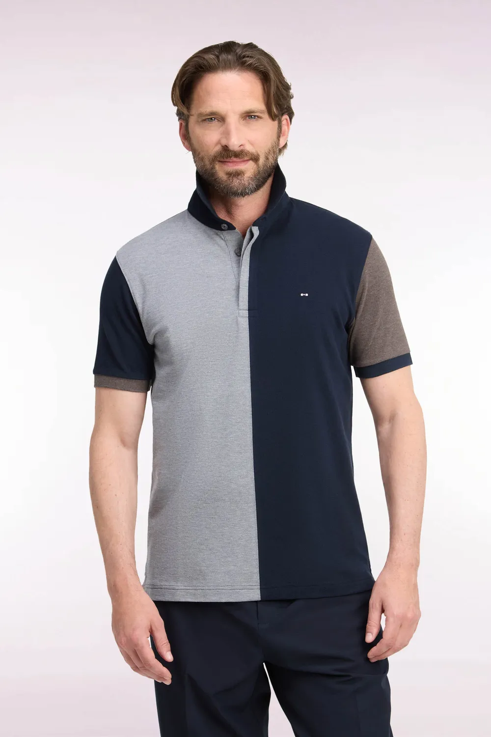 Eden Park polo tricolore homme coton gris coupe droite