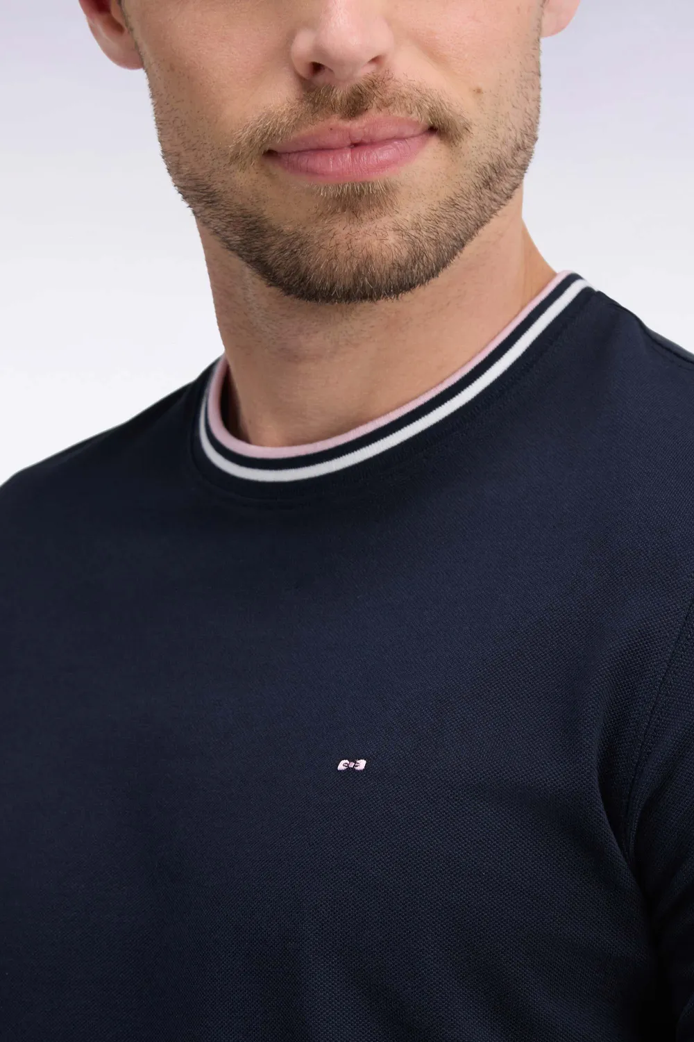 Eden Park T-shirt marine col bord-côtes rayés coupe droite