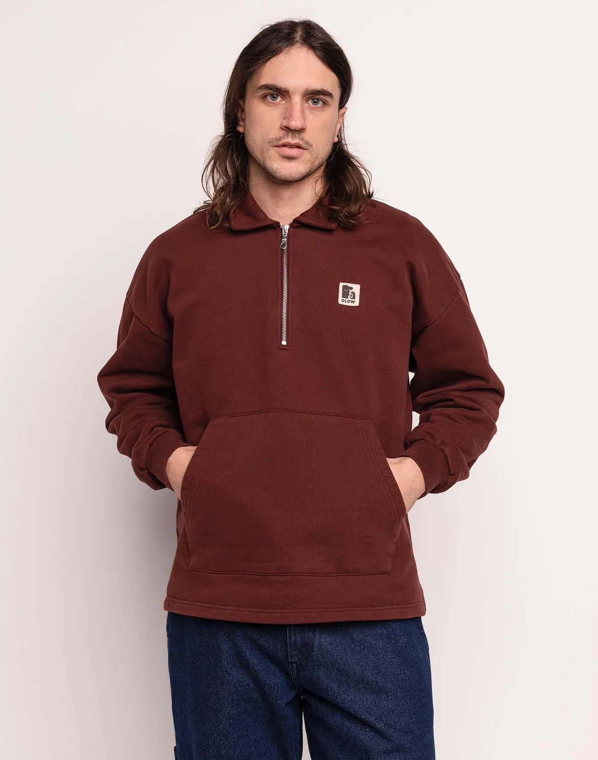 OLOW Manso sweat chocolat col polo zip