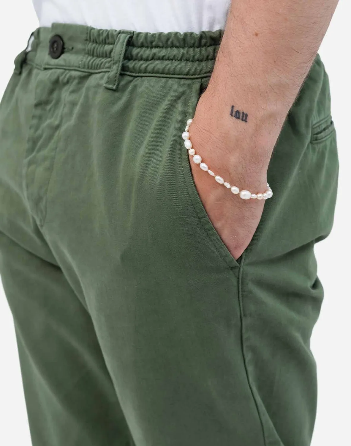 OLOW Chino pantalon homme vert olive serge coton