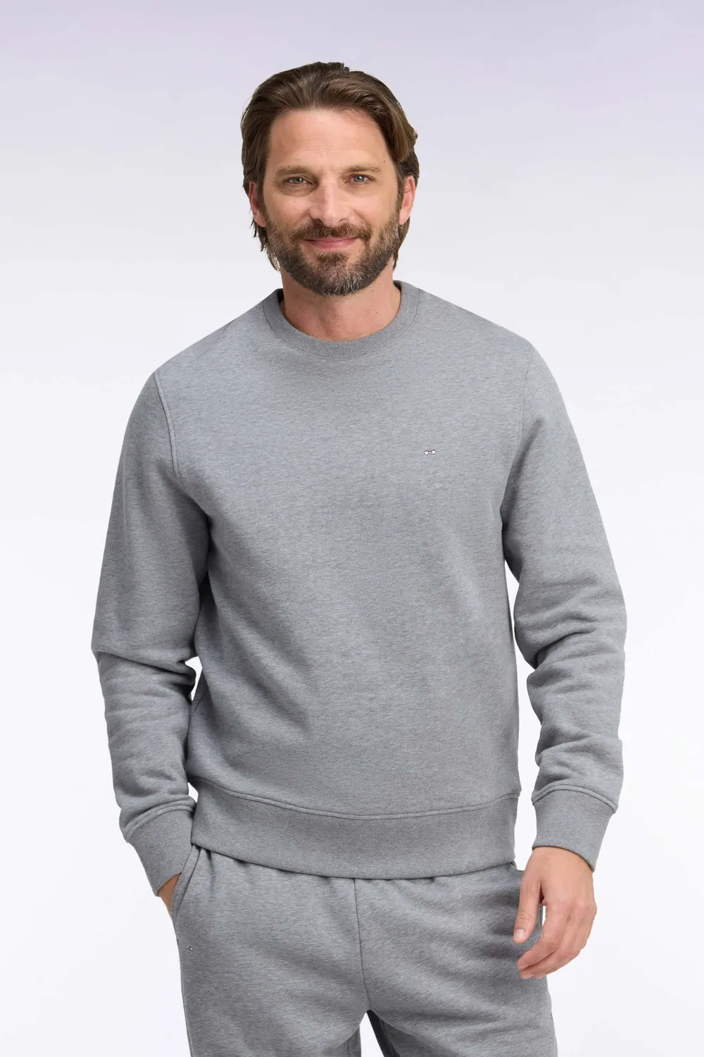 Eden Park sweat col rond gris molleton coton droit